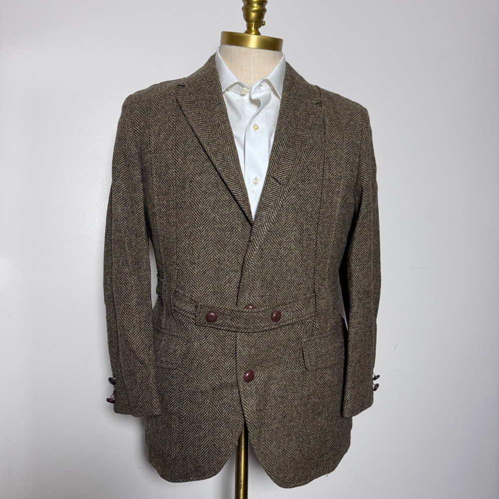 1970s Strombergs Albuquerque Men Brown Herringbone Tweed Norfolk Shooting Blazer